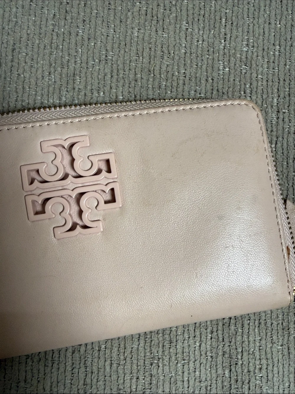 Tory Burch Blush Leather Zip Wallet with Logo